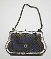 Purse, gunmetal, silver, silk, probably American