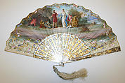 Fan, leather, ivory, silk, French