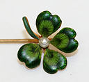 Stickpin, gold, pearl, enamel, American or European