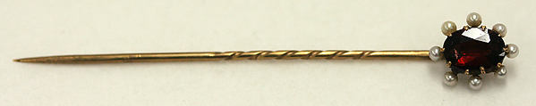 Stickpin, gold, garnet, pearl, American or European