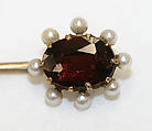 Stickpin, gold, garnet, pearl, American or European