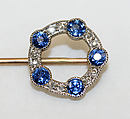 Stickpin, gold, diamonds, sapphire, American or European