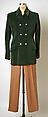 Evening ensemble, cotton, wool, plastic, leather, metal, British
