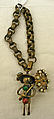 Bracelet, metal, glass, synthetic pearls, probably American