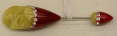 Hatpin, plastic, rhinestones, probably American
