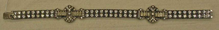 Bracelet, metal, rhinestones, probably American