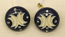 Earrings, plastic, rhinestones, American