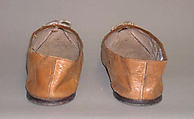 Slippers, leather, linen, silk, probably American