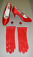 Evening ensemble, Bill Blass Ltd. (American, founded 1970), (a) wool
(b) silk
(c, d)leather
(e, f) silk, leather
(h, i) plastic, glass, American