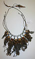 Necklace, glass, plastic, feathers, American