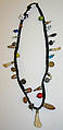 Necklace, cotton, metal, glass, shell, bone, seed, wood, teeth, American