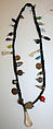 Necklace, cotton, metal, glass, shell, bone, seed, wood, teeth, American