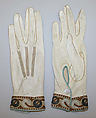 Gloves, leather, silk, metal, probably French