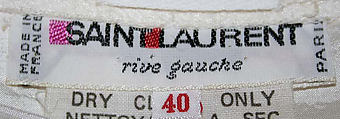 Evening ensemble, Yves Saint Laurent (French, founded 1961), (a) cotton; (b, c) silk; (d–f) synthetic fiber, plastic; (g, h) plastic, glass, metal, French