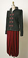 Evening ensemble, Yves Saint Laurent (French, founded 1961), (a) wool, silk; (b, c) silk; (d, e) metal, glass, French