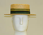 Boater, straw, silk, leather, American