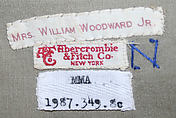 Hunting ensemble, (a–e) Abercrombie and Fitch Co. (American, founded 1892), (a, b) wool
(c) cotton
(d) wool, leather, fur
(e–h) leather, American