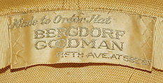 Hat, Bergdorf Goodman (American, founded 1899), straw, silk, American