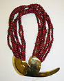 Necklace, Tess Sholom, wood, brass, American