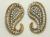 Earrings, Tess Sholom, metal, rhinestones, American