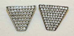 Clip earrings, Tess Sholom, metal, rhinestones, American