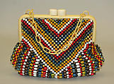 Purse, wood, plastic (cellulose nitrate), rayon acetate, American or European