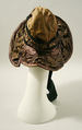 Bonnet, silk, metal wire, buckram, American