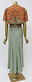 Evening ensemble, Maisons Agnès-Drecoll (French, 1931–1963), a) wool
b) silk
c) coral, silver, rhinestones, French