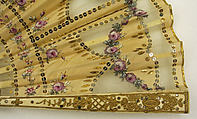 Fan, ivory, silk, metal, American or European