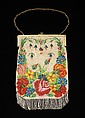 Evening purse, glass, metal, linen silk, German
