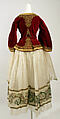 Fancy dress costume, silk, cotton, metallic thread, probably British