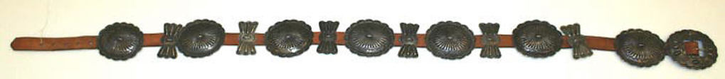 Belt, leather, sterling silver, American