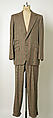 Suit, (d) House of Dior (French, founded 1946), (a,b) cashmere
(c) cotton
(d) silk
(e,f) leather
(g,h) rayon (?), Italian