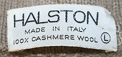 Ensemble, Halston (American, Des Moines, Iowa 1932–1990 San Francisco, California), cashmere, American