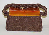 Purse, plastic (polymethyl methacrylate), metal (copper), American