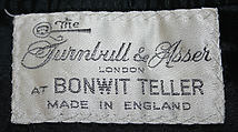 Tuxedo, Turnbull & Asser (British, founded 1885), (a–c) wool; (d) elastic: (e, f) satin, British