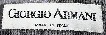 Suit, Giorgio Armani (Italian, founded 1974), (a, b) wool; (c) cotton; (d–f) silk, European