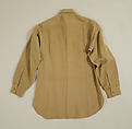 Military uniform, a, f, g, i, l, m) wool
b, c) silver
d, e, j, k, o, p, r, s) metal 
h, n, q) cotton, American