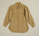 Military uniform, a, f, g, i, l, m) wool
b, c) silver
d, e, j, k, o, p, r, s) metal 
h, n, q) cotton, American