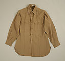 Military uniform, a, f, g, i, l, m) wool
b, c) silver
d, e, j, k, o, p, r, s) metal 
h, n, q) cotton, American