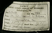 Military uniform, a, c, f) wool
b, h) cotton
d, e, i, j, k) metal
g) silk, American