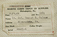 Military uniform, a, c, f) wool
b, h) cotton
d, e, i, j, k) metal
g) silk, American