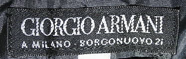 Evening suit, Giorgio Armani (Italian, founded 1974), (a - b) silk, glass
(c) silk, glass, plastic, Italian