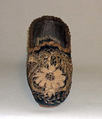 Dance slipper, silk, leather, metal, vellum, Turkish