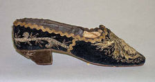Dance slipper, silk, leather, metal, vellum, Turkish
