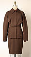 Suit, Azzedine Alaïa French, born Tunisia, (a, b) wool blend<br/>(c) wool<br/>(d) leather, French
