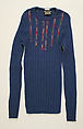 Ensemble, (a) polyester, cotton; (b) linen; (c) cotton, synthetic fiber, leather, metal; (d) suede; (e) cotton, American