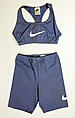 Athletic ensemble, Nike (American, founded 1972), (a) polyester, nylon; (b) cotton, spandex; (c) cotton, spandex; (d, e) cotton; (f, g) leather, nylon, plastic (foam), rubber, American