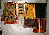 Ensemble, Giorgio di Sant&#39;Angelo (American, born Italy, 1933–1989), (a) wool, cotton; (b,c) cotton; (d) cotton, wood, glass, American