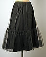 Cocktail ensemble, (a–c) House of Chanel (French, founded 1910), (a) wool, silk; (b) cotton; (c) synthetic fiber, silk; (d, e) silk, leather, French